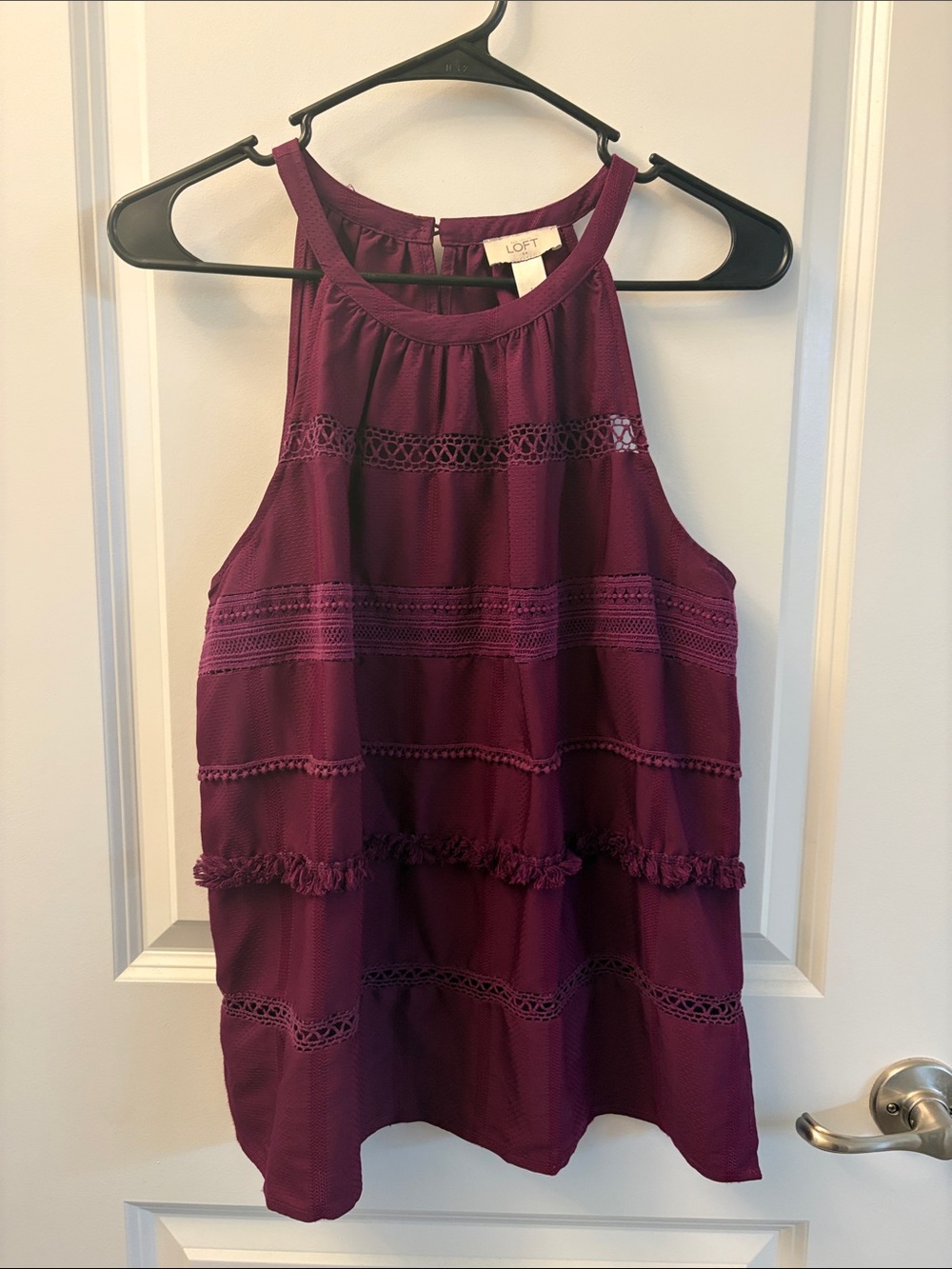 LOFT Crochet-Trim Halter Tank in Maroon Size M (fits like a large)
